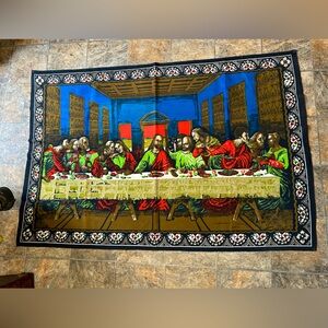Large  religious icon last supper tapestry signed by artist